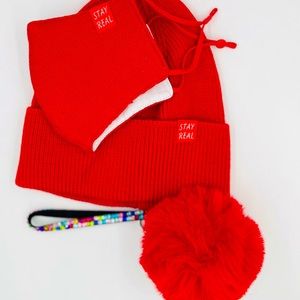 Matching Knit Face Mask Keychain Pom Beani…